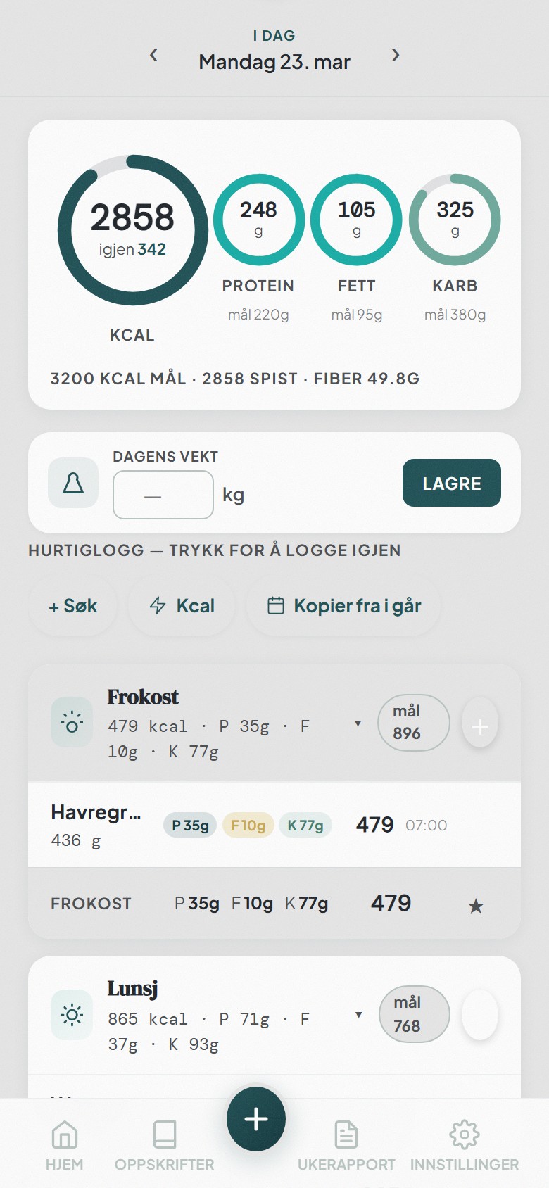 AI-drevet matlogging skjerm